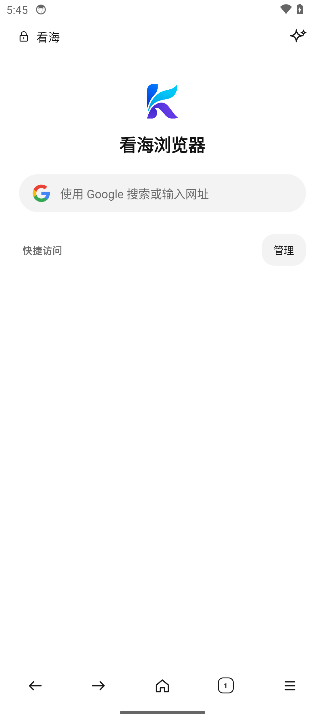 看海浏览器主页实际截图